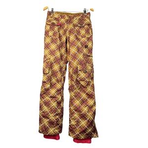 Sims Snow Pants Womens Small Brown Plaid Filled‎ Cargo Ski Snowboard Winter